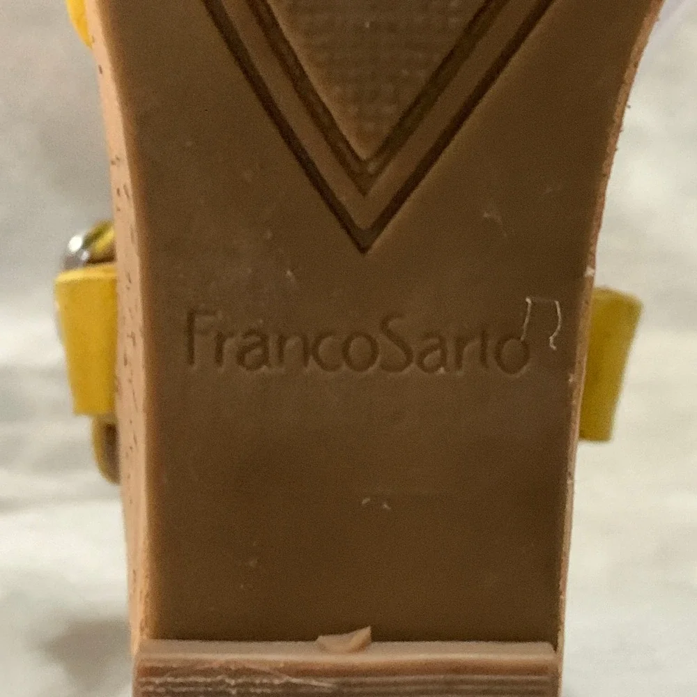 Franco Sarto‎ Crisania Yellow Suede Cork Wedge Sandals Womens 9 Platform Strappy